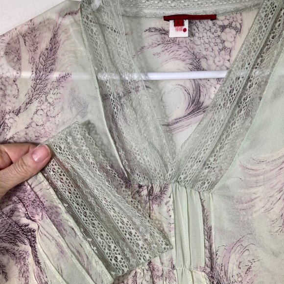Womens Tapemeasure V Neck Silk Lace Floral Blouse Sheer Gray Green Purple 8 NWT - Picture 3 of 9